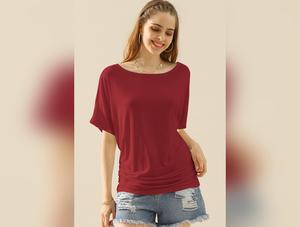 Ninexis Boat Neck Short Sleeve Ruched Side Top