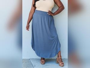 Doublju Comfort Princess Full Size High Waist Scoop Hem Maxi Skirt in Dusty Blue