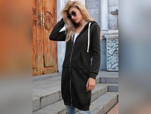 Full Size Zip-Up Longline Hoodie with Pockets