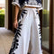 Printed Half Sleeve Top and Wide Leg Pants Set