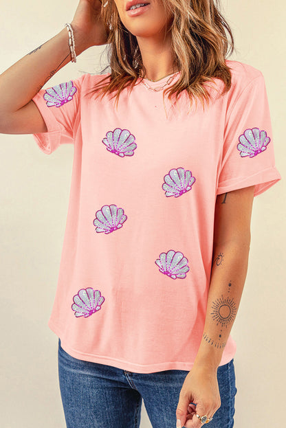 Shell Round Neck Short Sleeve T-Shirt