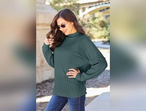 Basic Bae Full Size Ribbed Exposed Seam Mock Neck Knit Top