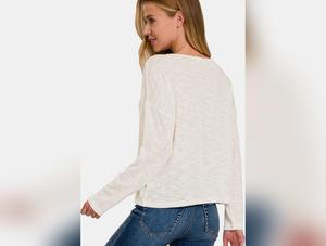 Zenana V-Neck Dropped Shoulder Long Sleeve T-Shirt