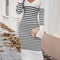 Devine Striped V-Neck Long Sleeve Sweater Dress