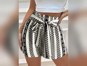 Women's Tied Geometric Shorts for Summer