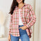 Double Take Plaid Collared Neck Long Sleeve Button-Up Shirt