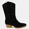 Beast Fashion Faux Suede Laser Cut Detail Block Heel Boots