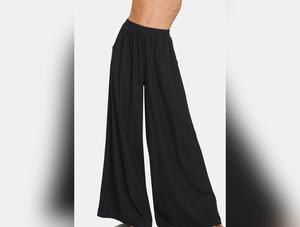 Zenana Pleated Linen Blend Wide Leg Pants