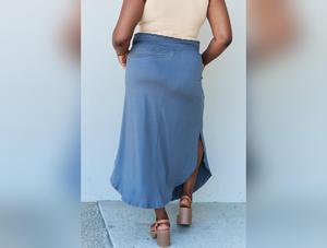 Doublju Comfort Princess Full Size High Waist Scoop Hem Maxi Skirt in Dusty Blue