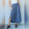 Doublju Comfort Princess Full Size High Waist Scoop Hem Maxi Skirt in Dusty Blue