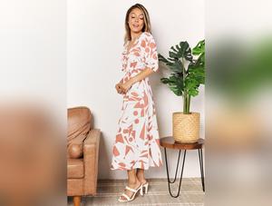 Women's Printed Surplice Balloon Sleeve Dress for Casual Wear