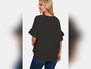 Zenana Women's V-Neck Flutter Sleeve Top for Casual or Dressy Polyester Womenswear