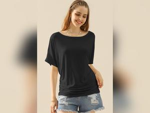 Ninexis Boat Neck Short Sleeve Ruched Side Top