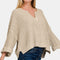 Zenana Notched Side Slit Patch Sweater