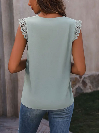 Lace Detail V-Neck Cap Sleeve Top