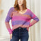 Multicolored Rib-Knit V-Neck Knit Pullover