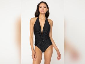 Marina West Swim Twisted Plunge Halter One Piece Swimsuit