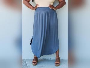 Doublju Comfort Princess Full Size High Waist Scoop Hem Maxi Skirt in Dusty Blue