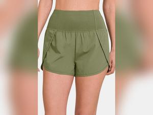 Zenana High-Waisted Zippered Back Pocket Active Shorts