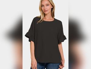 Zenana Women's V-Neck Flutter Sleeve Top for Casual or Dressy Polyester Womenswear