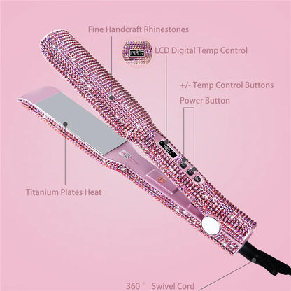 Rhinestones Flat Iron Professional Hair Straightener Curler Hand Made Crystal Diamond With LCD Display Titanium Wide Plate Irons