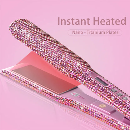 Rhinestones Flat Iron Professional Hair Straightener Curler Hand Made Crystal Diamond With LCD Display Titanium Wide Plate Irons