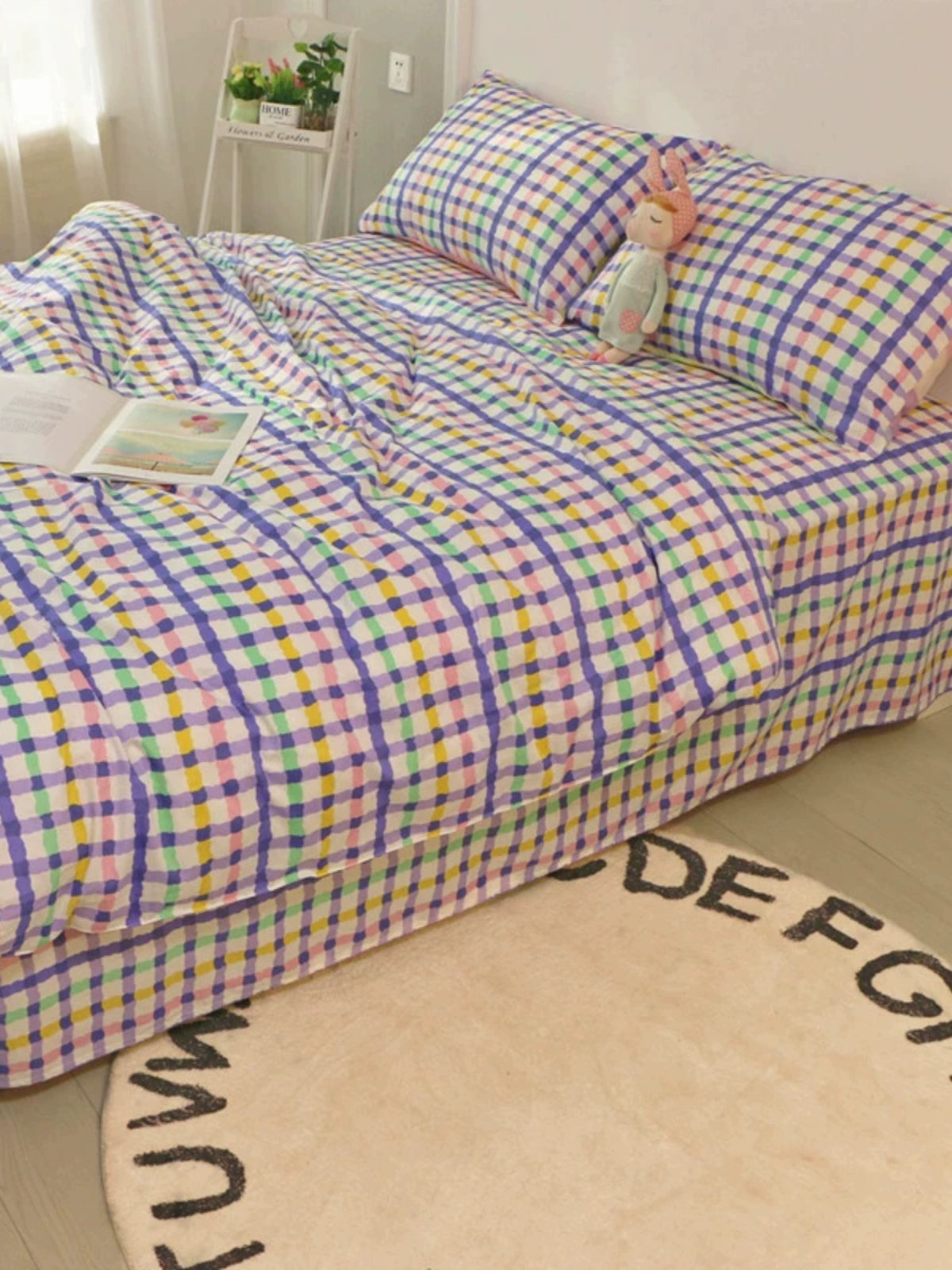 INS Rainbow Stripes Matching Rainbow Plaid Fresh Cotton Four-Piece Set Pure Cotton Double Quilt Cover Bedding