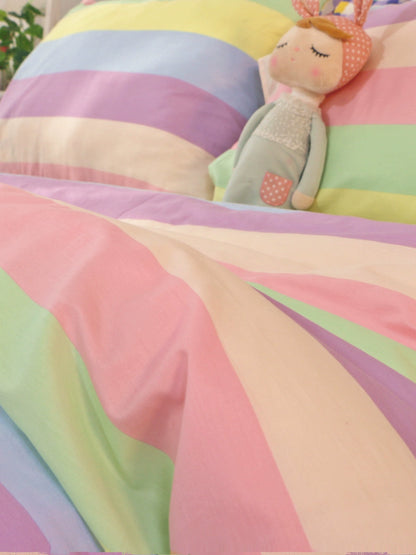 INS Rainbow Stripes Matching Rainbow Plaid Fresh Cotton Four-Piece Set Pure Cotton Double Quilt Cover Bedding