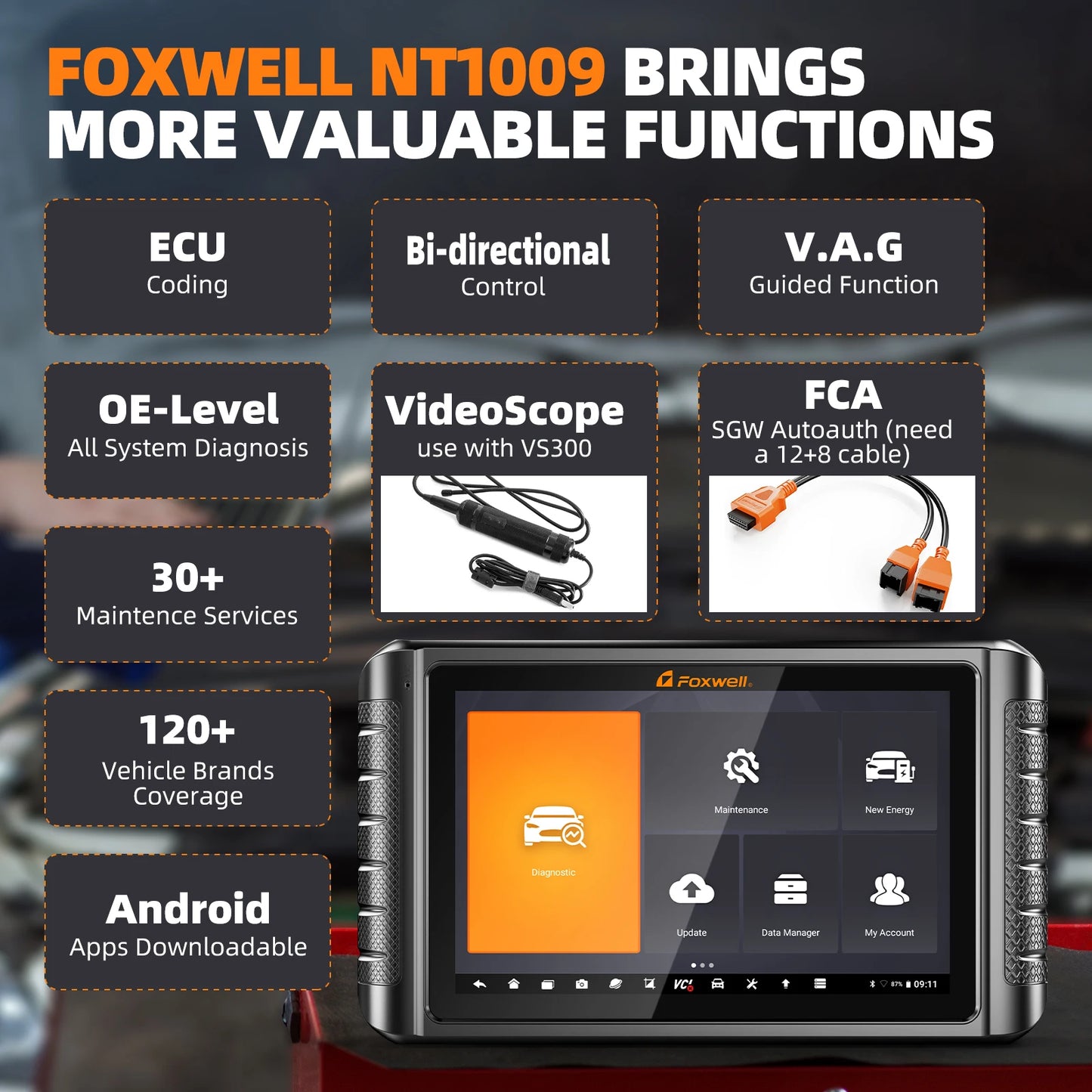 FOXWELL NT1009 OBD2 Car Scanner ECU Coding Bi-Directional Control Guided Functions OE All System OBD2 Automotive Diagnosis Tools