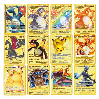 Pokemon English Metal Card Anime Pikachu Charizard Mewtwo Blastoise  Vmax Shiny Letters Game Collection Card Kids Toy Gifts