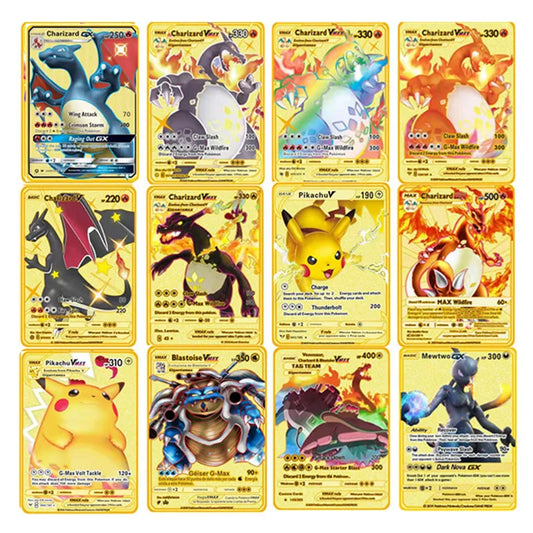 Pokemon English Metal Card Anime Pikachu Charizard Mewtwo Blastoise  Vmax Shiny Letters Game Collection Card Kids Toy Gifts