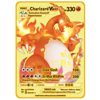 Pokemon English Metal Card Anime Pikachu Charizard Mewtwo Blastoise  Vmax Shiny Letters Game Collection Card Kids Toy Gifts