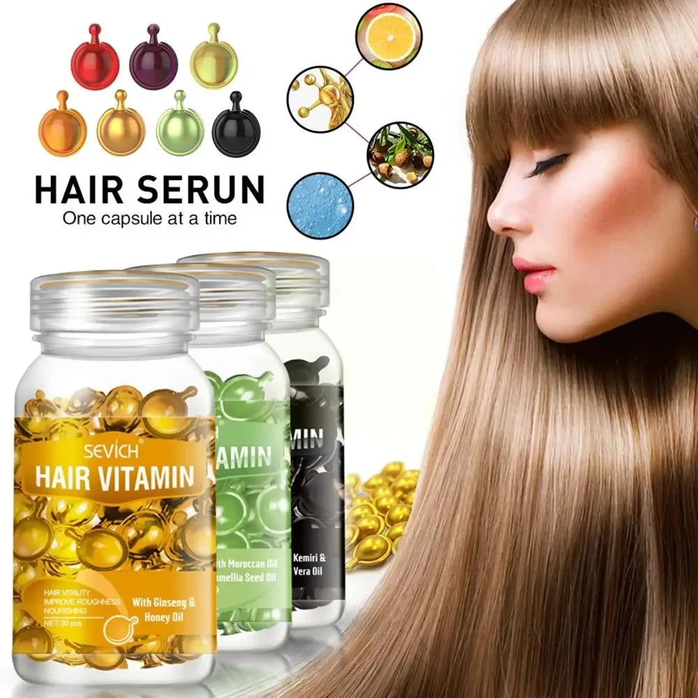 Women Hair Vitamin Capsule Oil Smooth Silky Keratin Complex Oil Natural Extract Treatments Nourish Repair Damage Hair Care 30pcs