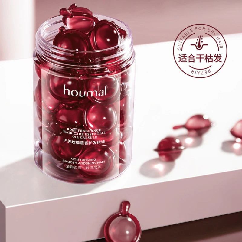 30Pcs Rose Essential Oil Capsules Supple Dry Hair Keratin Plant Complex Oil Dry Damaged Hair Repair Female Hair Repair Essence