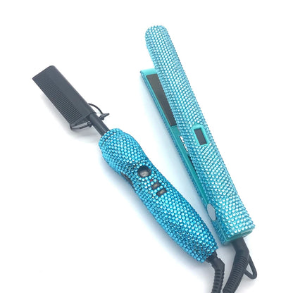 Hair Straightener and Hot Comb Set with Rhinestone High Heat Flat Iron straighter Combo peigne chauffant lisseur Lisseur Cheveux