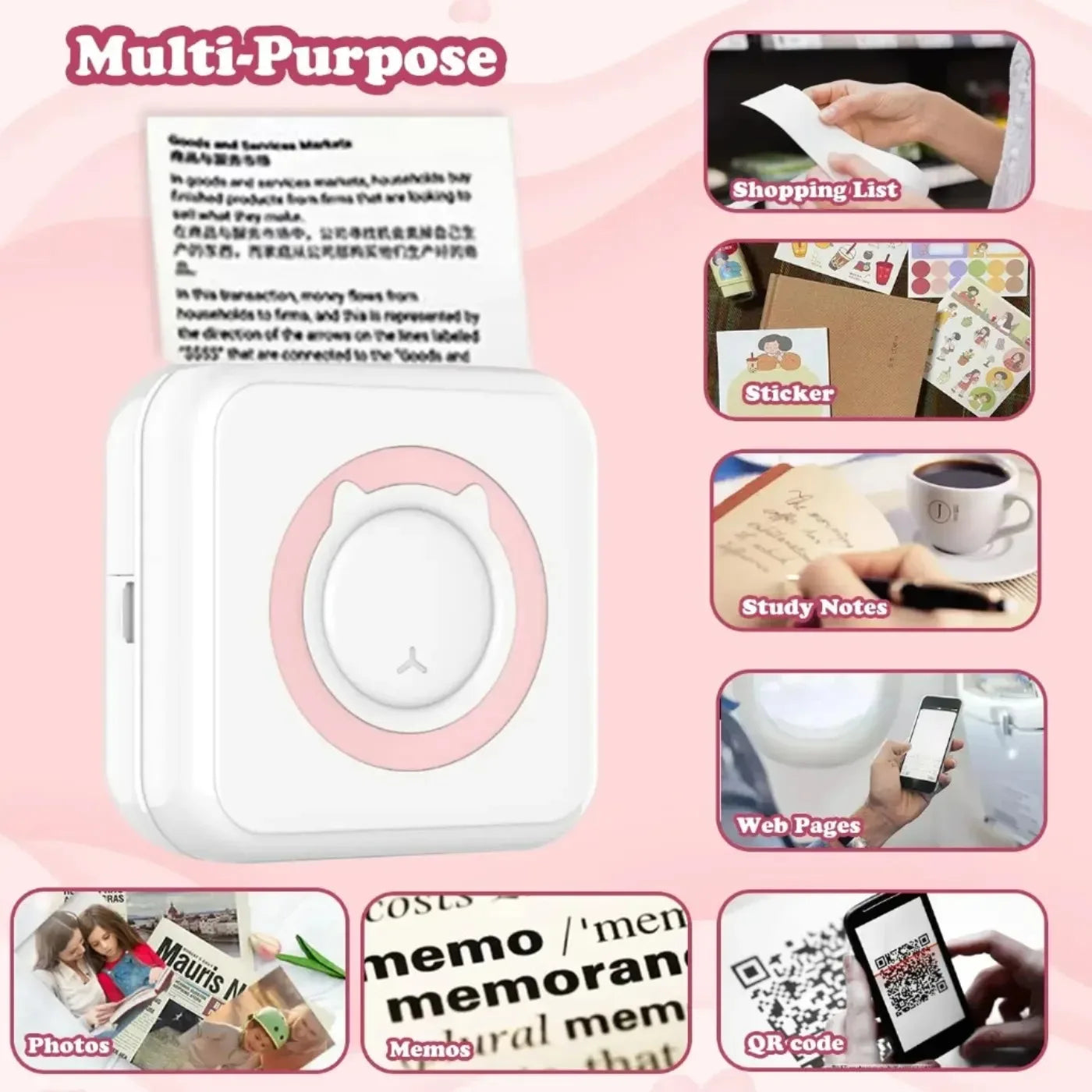 Portable thermal printer Mini Wireless BT 203dpi photo label memo printing error problem transparent sticker color paper