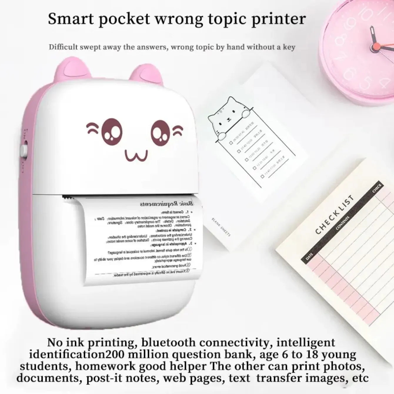 Portable Mini Bluetooth WiFi New Wrong Printer Mobile Phone Photo Title Note Hot Print Pocket Student Error Label Printer