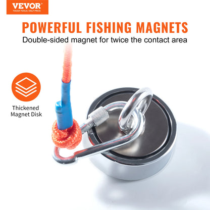 VEVOR Magnet Fishing Kit 1200lbs Double Sided Fishing Magnets 2.95“ Diameter Strong Neodymium Magnet with Heavy Duty 65FT Rope