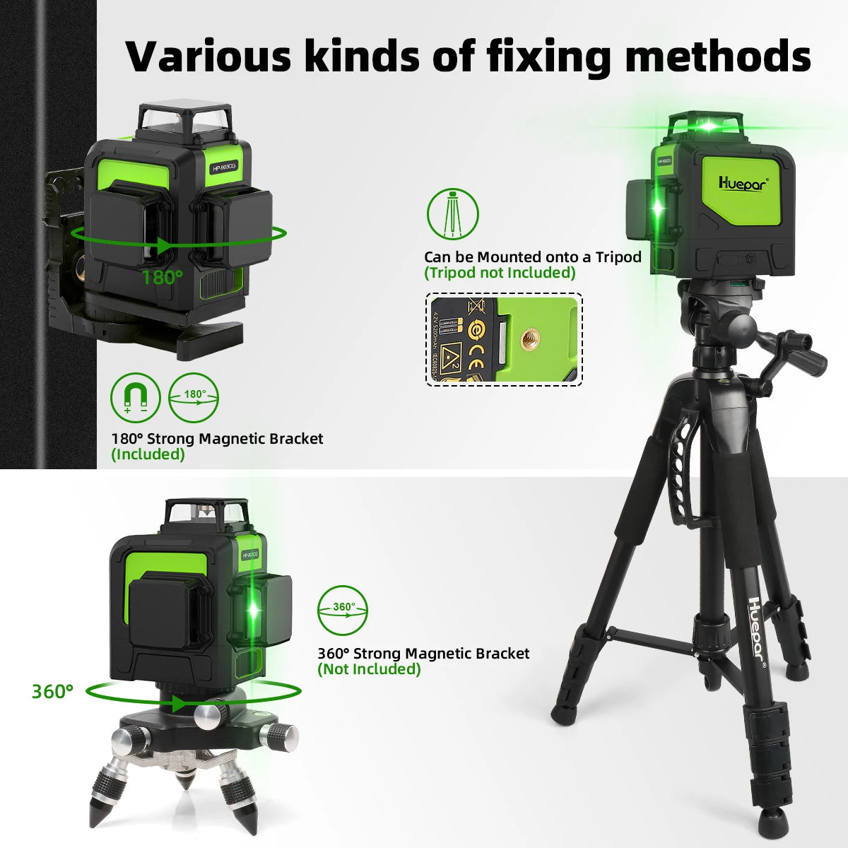 Huepar 12 Lines 3D Cross Line Laser Level Kit Osram Green Laser Beam Self-Leveling 360 Vertical Horizontal with Receiver Tripod