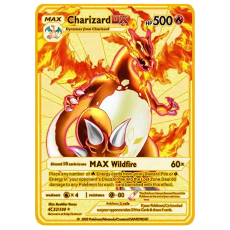 Pokemon English Metal Card Anime Pikachu Charizard Mewtwo Blastoise  Vmax Shiny Letters Game Collection Card Kids Toy Gifts