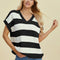 Double Take Full Size Striped V-Neck Short Sleeve Sweater