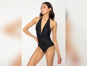 Marina West Swim Twisted Plunge Halter One Piece Swimsuit