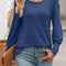 Decorative Button Round Neck Long Sleeve T-Shirt