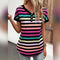 Striped V-Neck Short Sleeve T-Shirt Fall