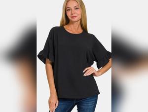 Zenana Women's V-Neck Flutter Sleeve Top for Casual or Dressy Polyester Womenswear