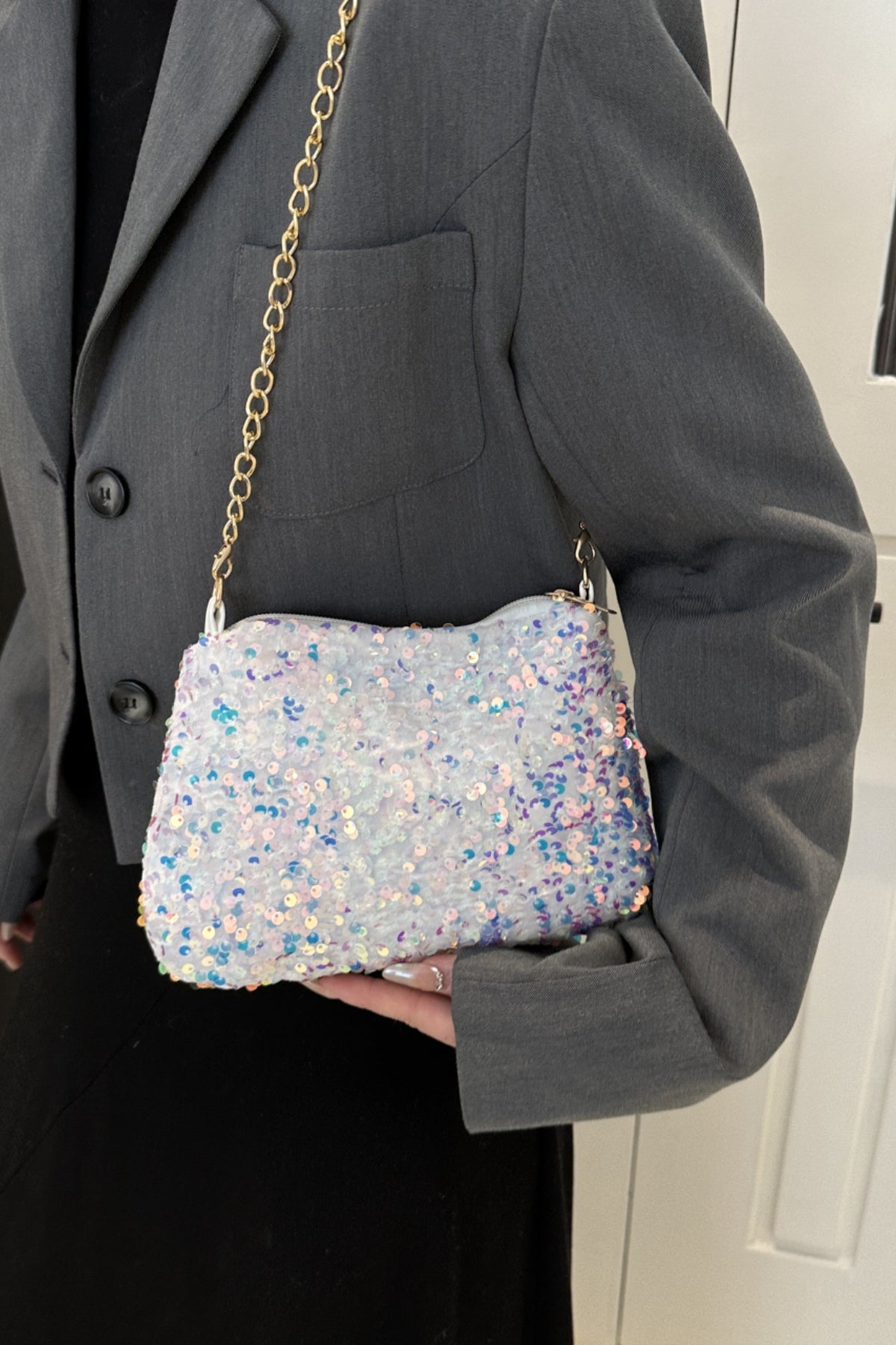 Sequin Removable Strap Shoulder Bag