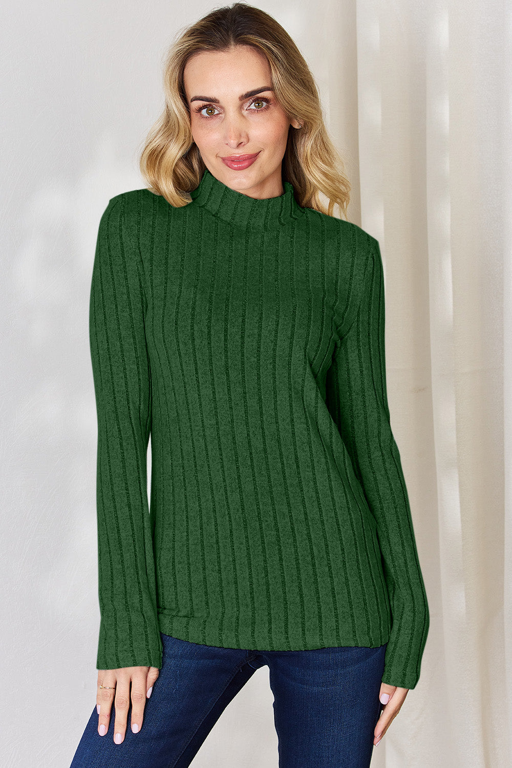 Basic Bae Full Size Ribbed Mock Neck Long Sleeve T-Shirt