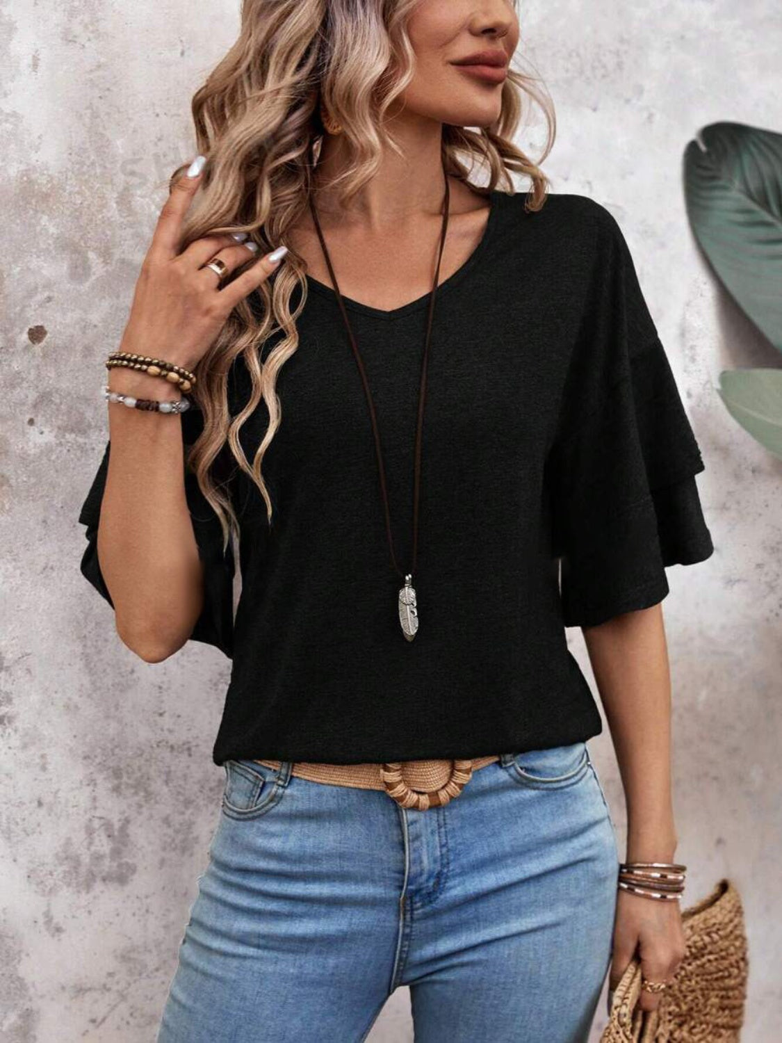 V-Neck Half Sleeve Blouse