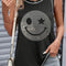 Rhinestone Smile Face Round Neck Tank