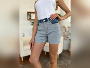 Judy Blue Full Size Color Block Denim Shorts